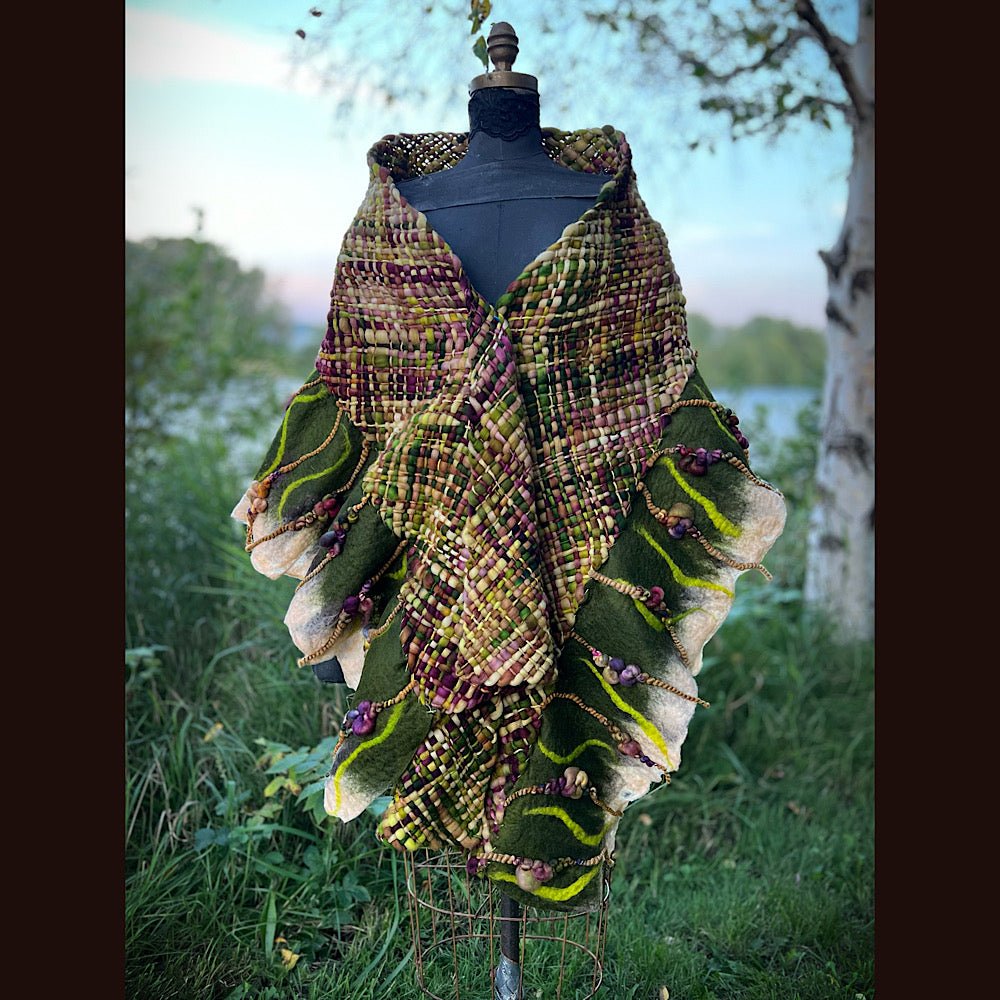 Felted and woven Shawl 82” X 21”
