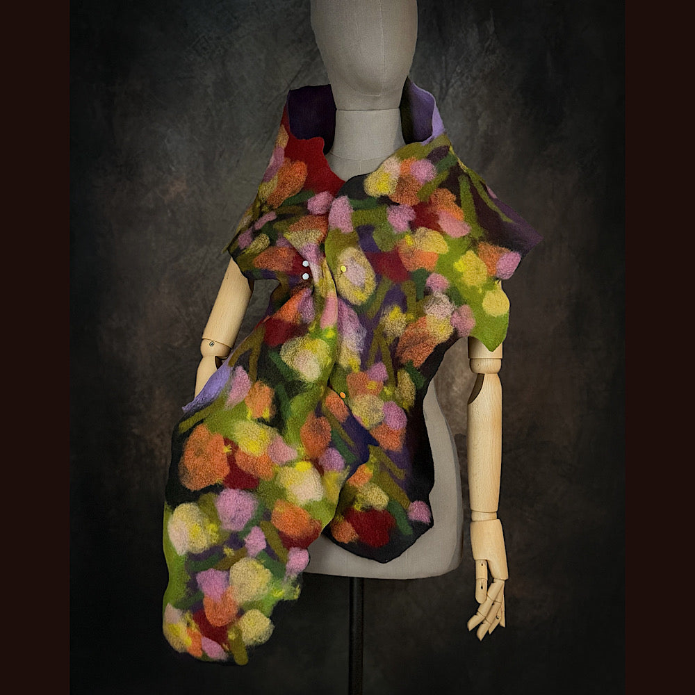 OOAK Handmade wool Felted Scarf 76” X 12” Original art work