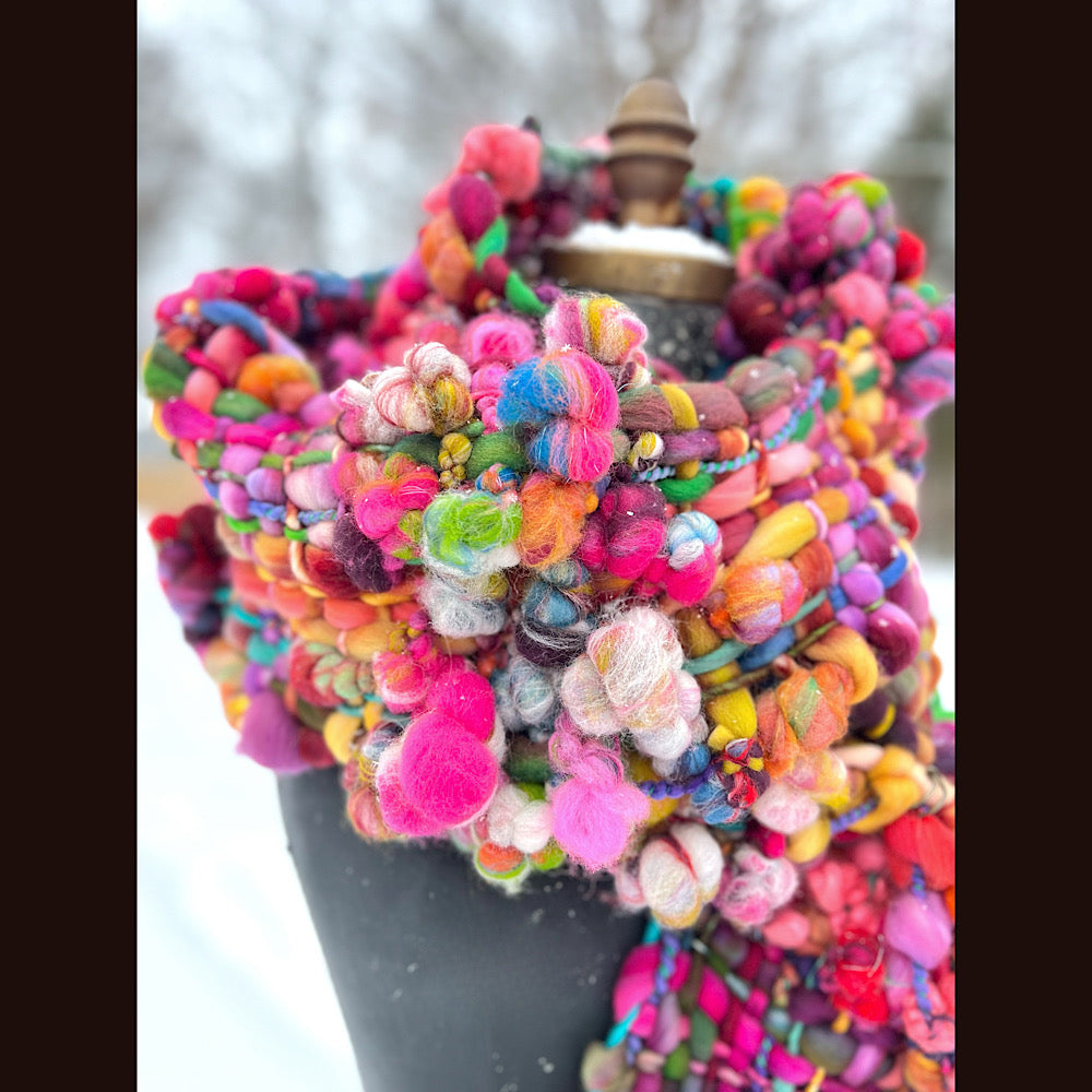 Winter rose Woven art yarn Scarf 104” X 8”