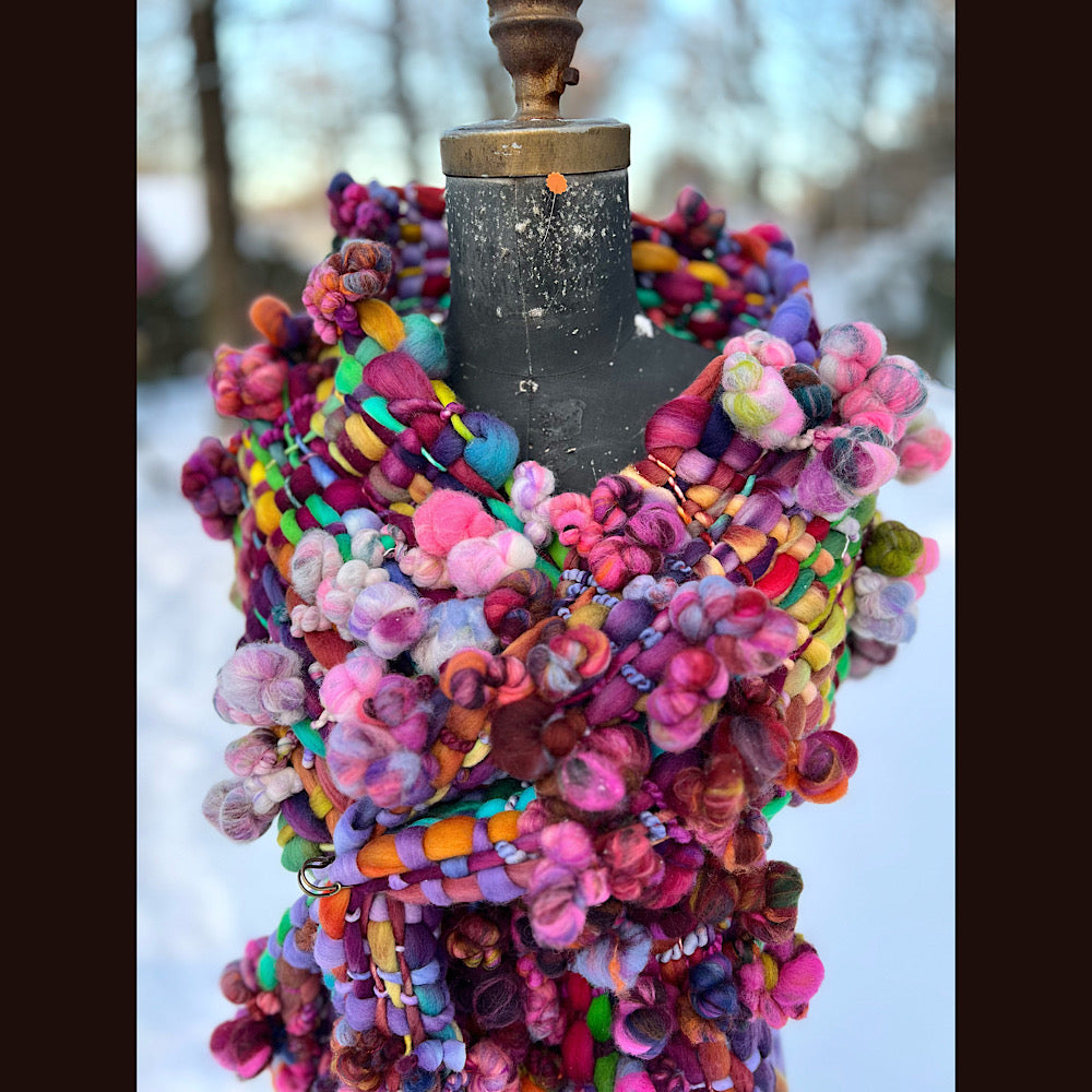 Winter rose Woven art yarn Scarf 100” X 8”