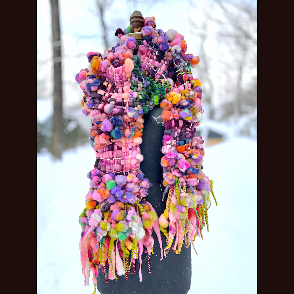 Frosted primroses woven art yarn Scarf 102” X 7”