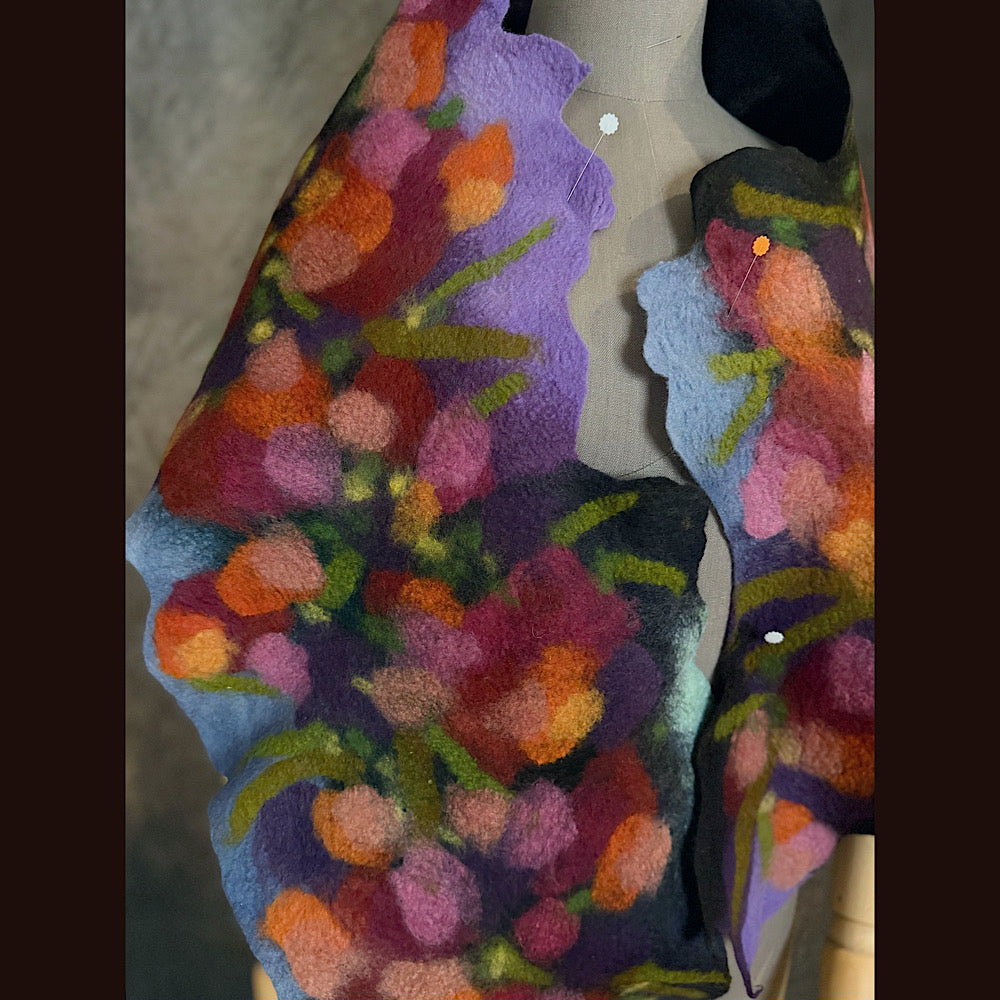 OOAK Handmade wool Felted Scarf 76” X 15” Original art work