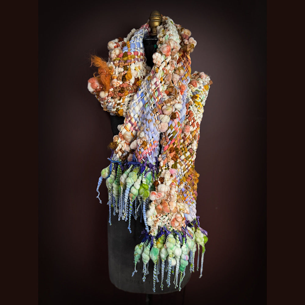 Handmade wool Woven Scarf 84” X 12”