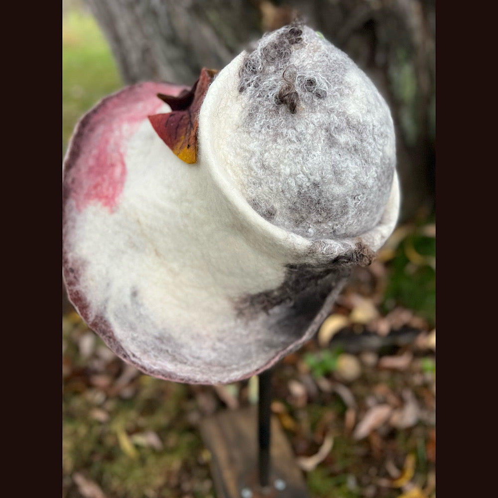 Felted top hat with leaves 23” medium