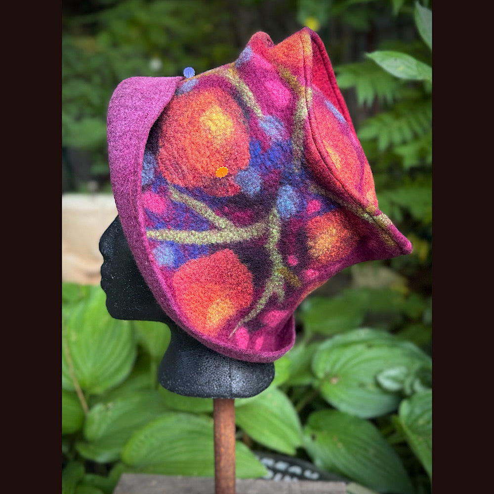 OOAK Handmade wool Felted hat 23.5” medium
