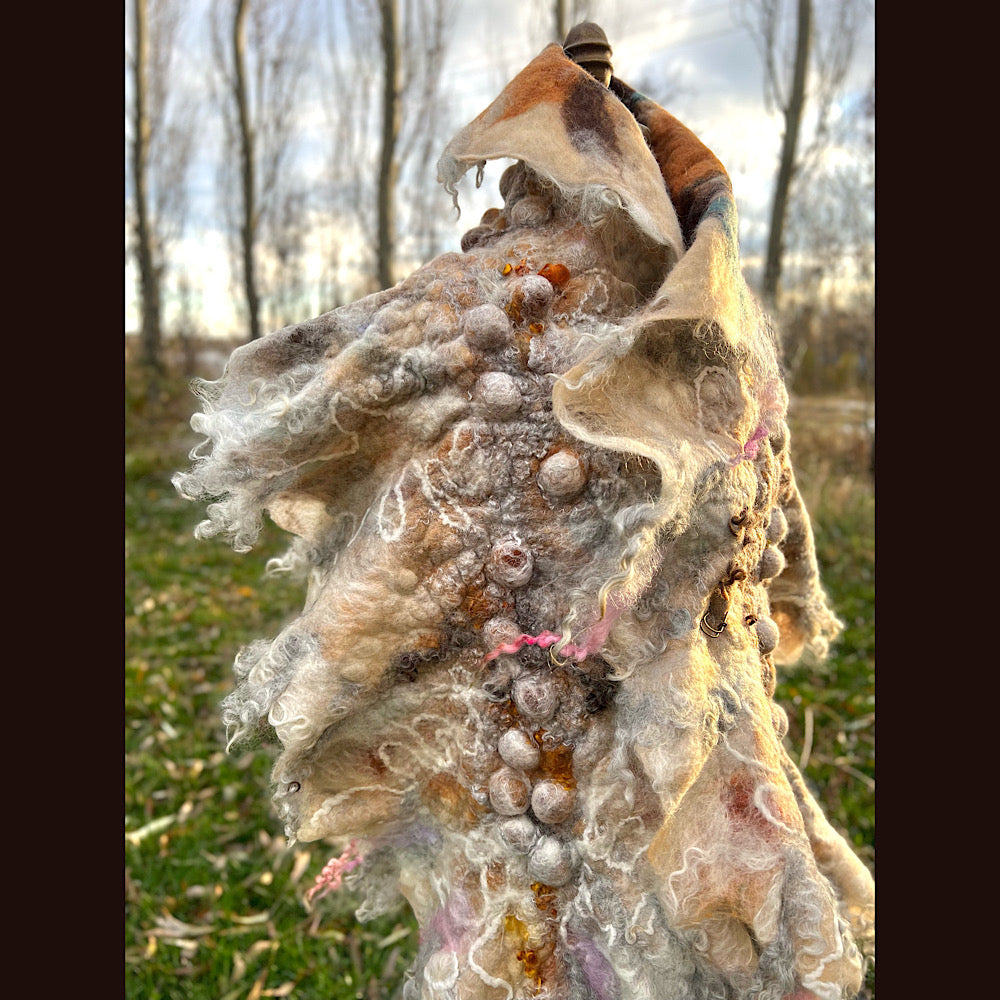 L’Esprit du bois 2024  felted shawl 72” X 22”