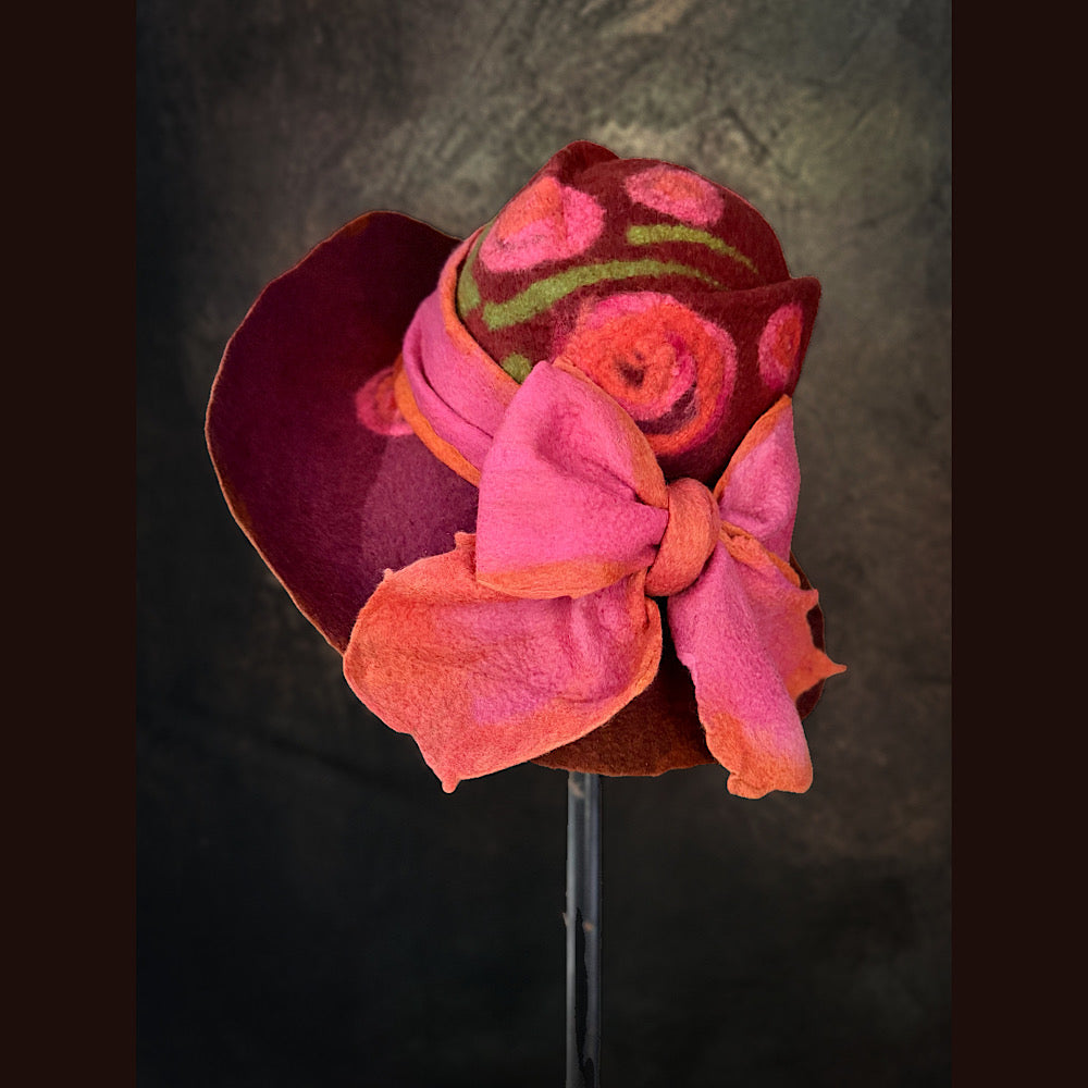 OOAK Handmade wool Felted hat 23.5” medium