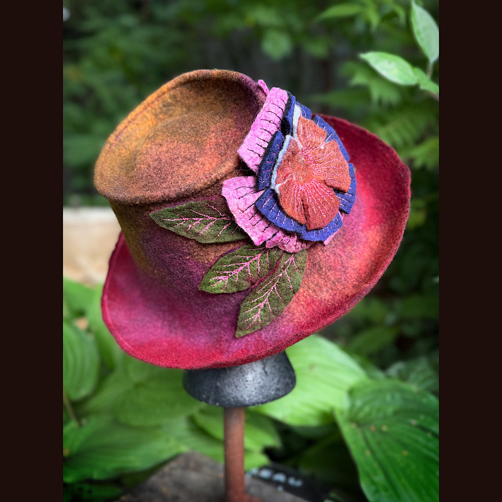 OOAK Handmade wool Felted hat 23.5” medium