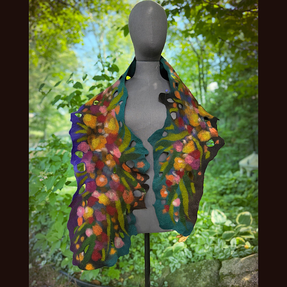 OOAK Handmade wool Felted Scarf 72” X 13” Original art work