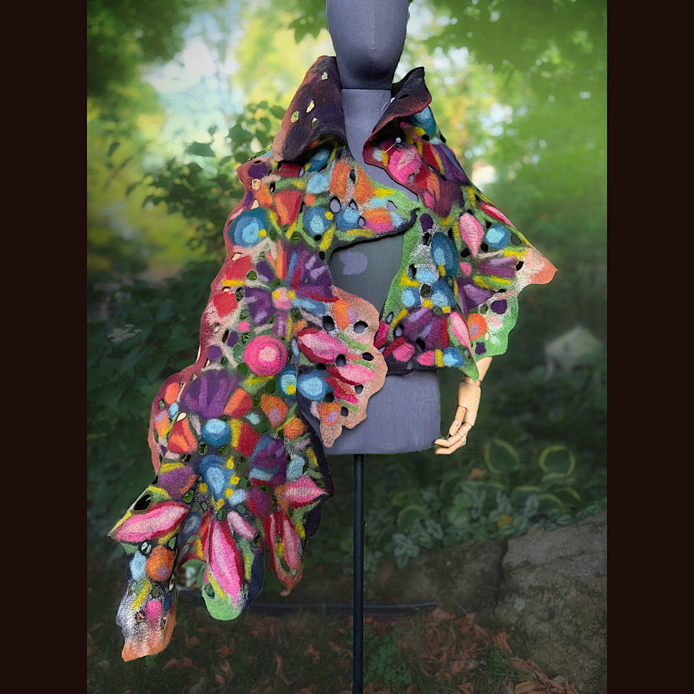 OOAK Handmade wool Felted Scarf 80” X 24”Original art work