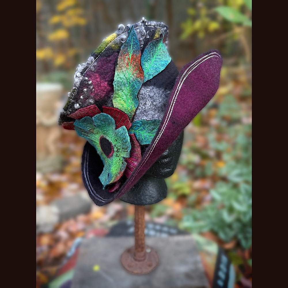 OOAK Handmade wool Felted hat 23.5” medium