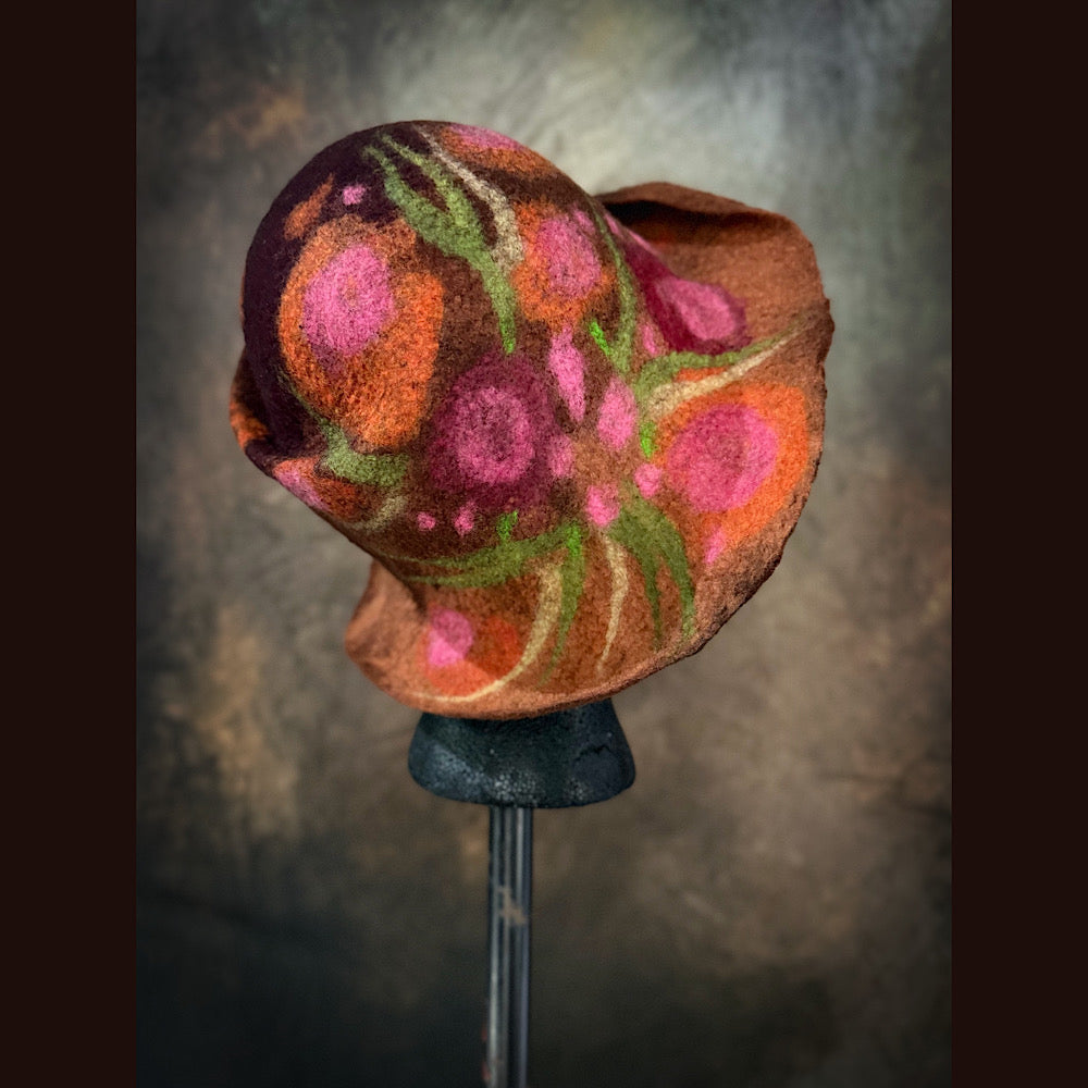 OOAK Handmade wool Felted hat 23.5” medium