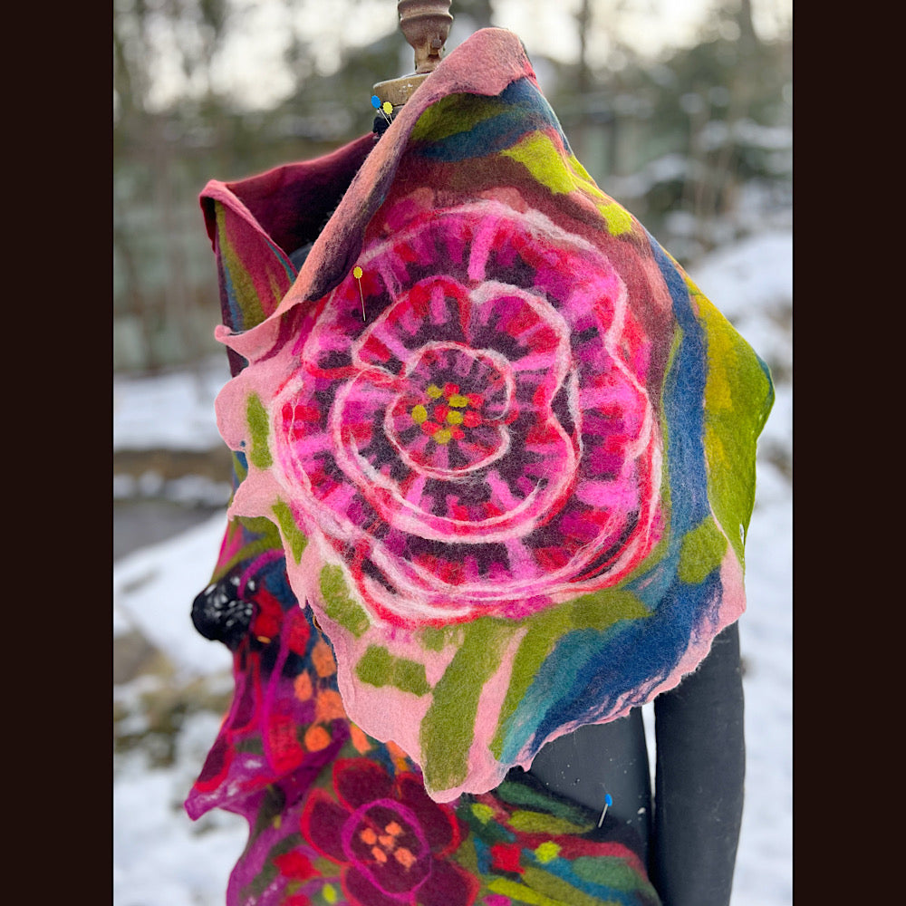 Rose Felted Shawl 80” X 21”