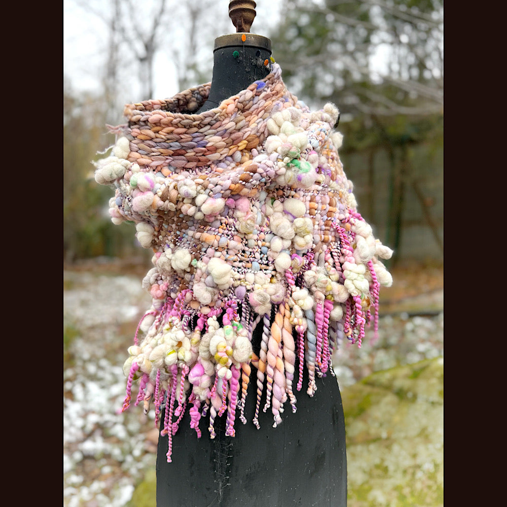 Handmade wool Woven Scarf shawlette 19”X 20”