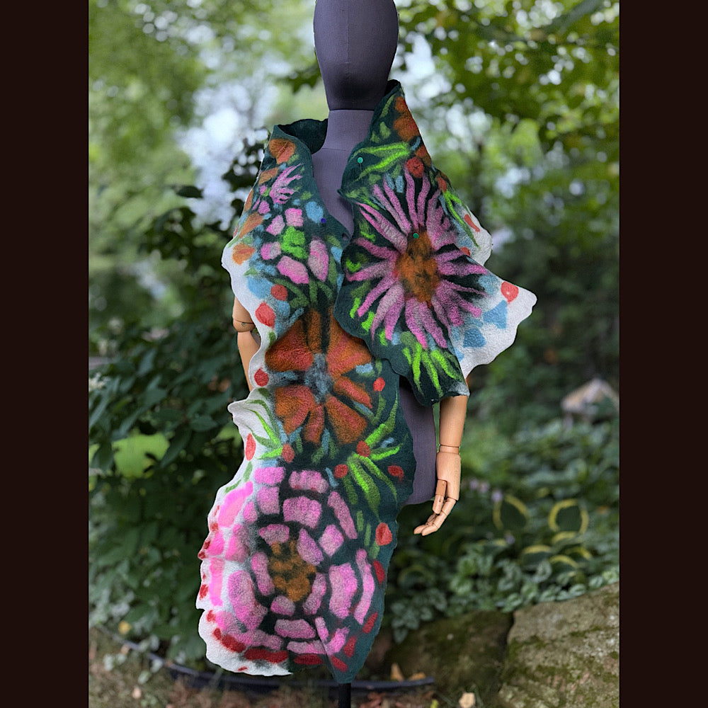 OOAK Handmade wool Felted Scarf 76” X 14”Original art work