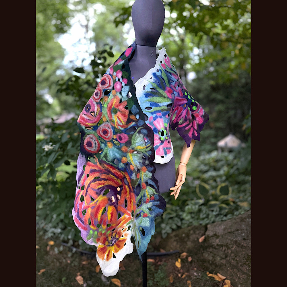 OOAK Handmade wool Felted Scarf 78” X 17” Original art work