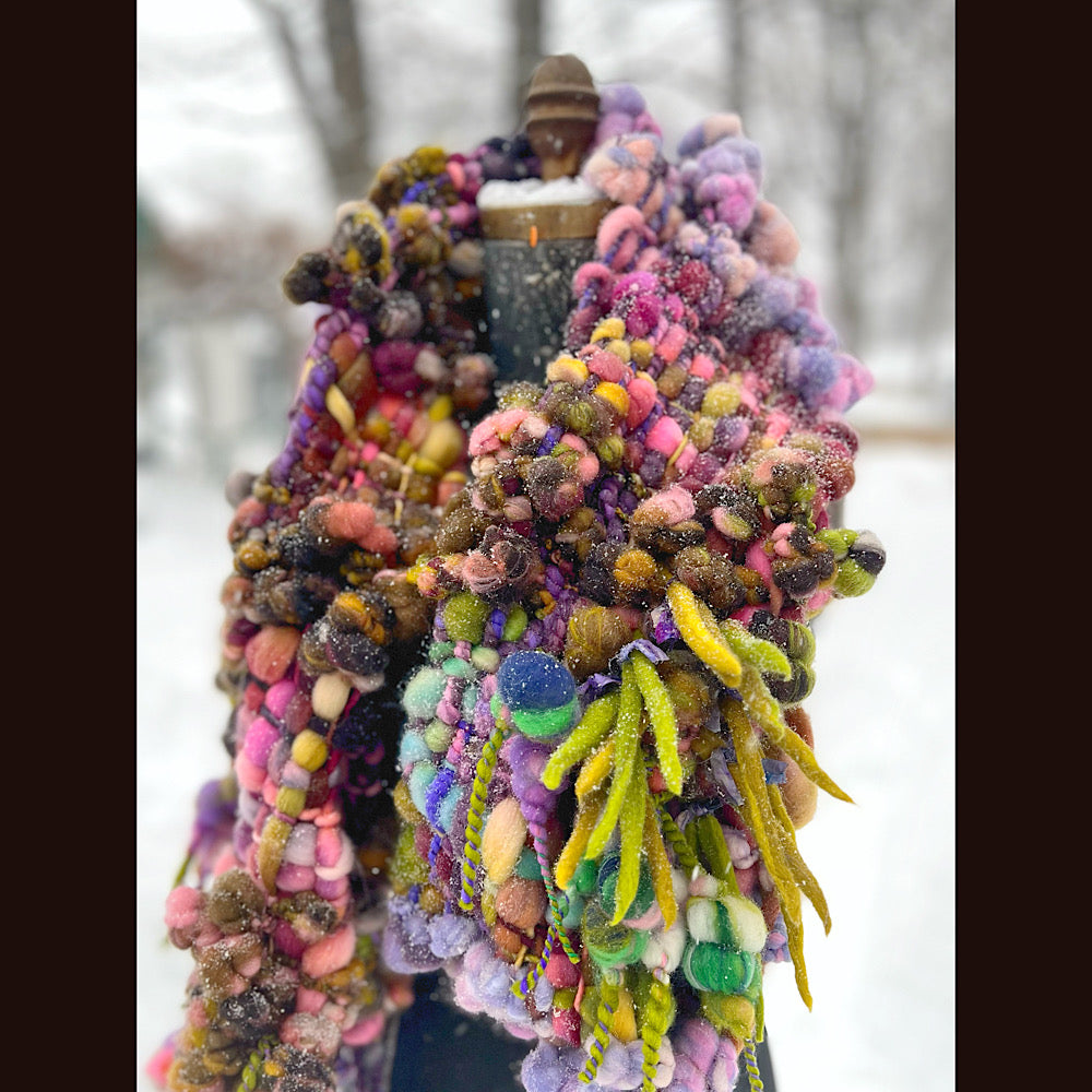 Velvet roses  woven art yarn Scarf 102” X 7 1/2”