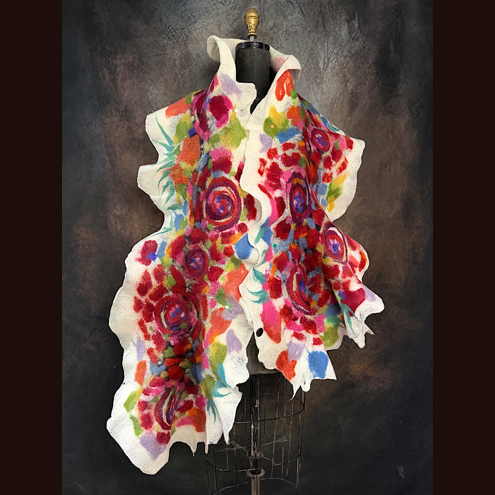 OOAK Handmade wool Felted Scarf 85”X 16” Original art work