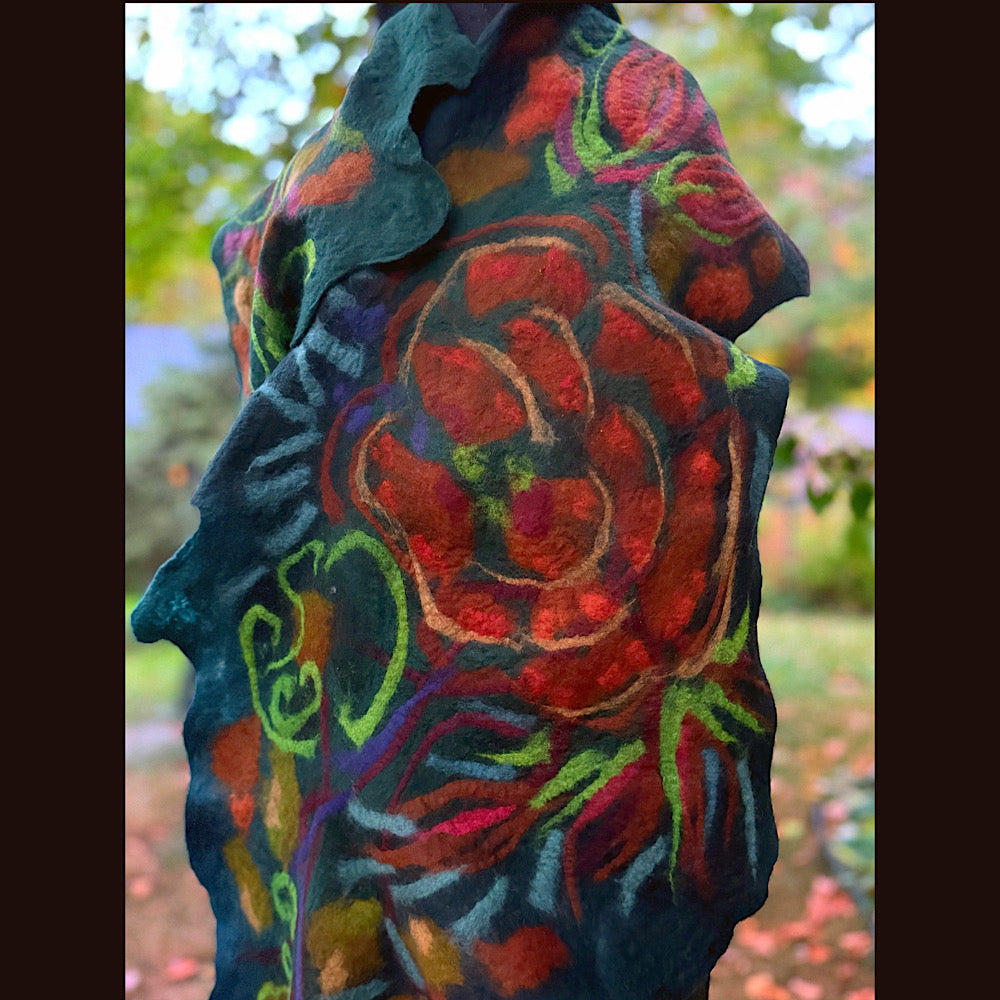 Handmade Felted Wool Scarf 85” X 21”