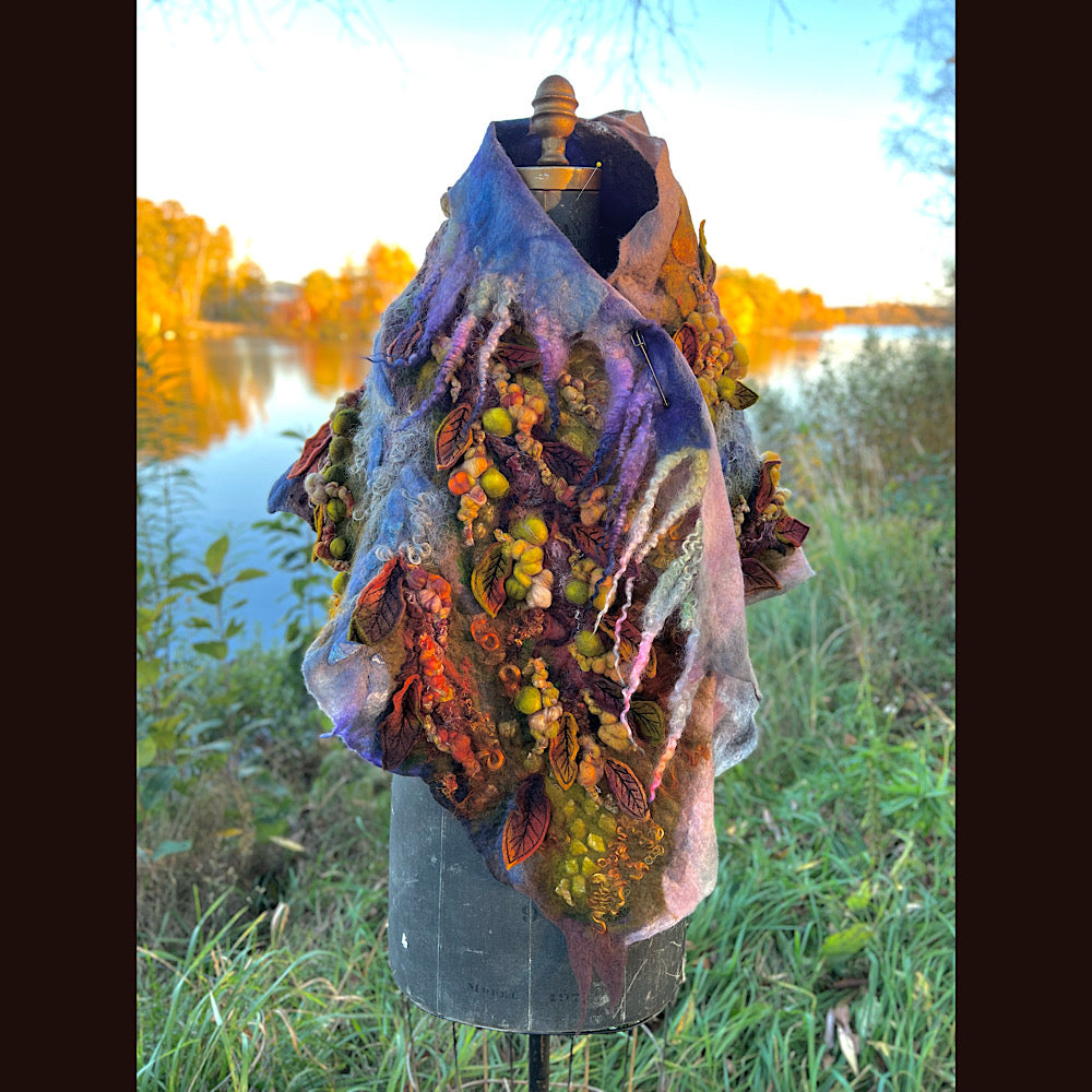 Chicoutimi river felted shawl 59” X 22”
