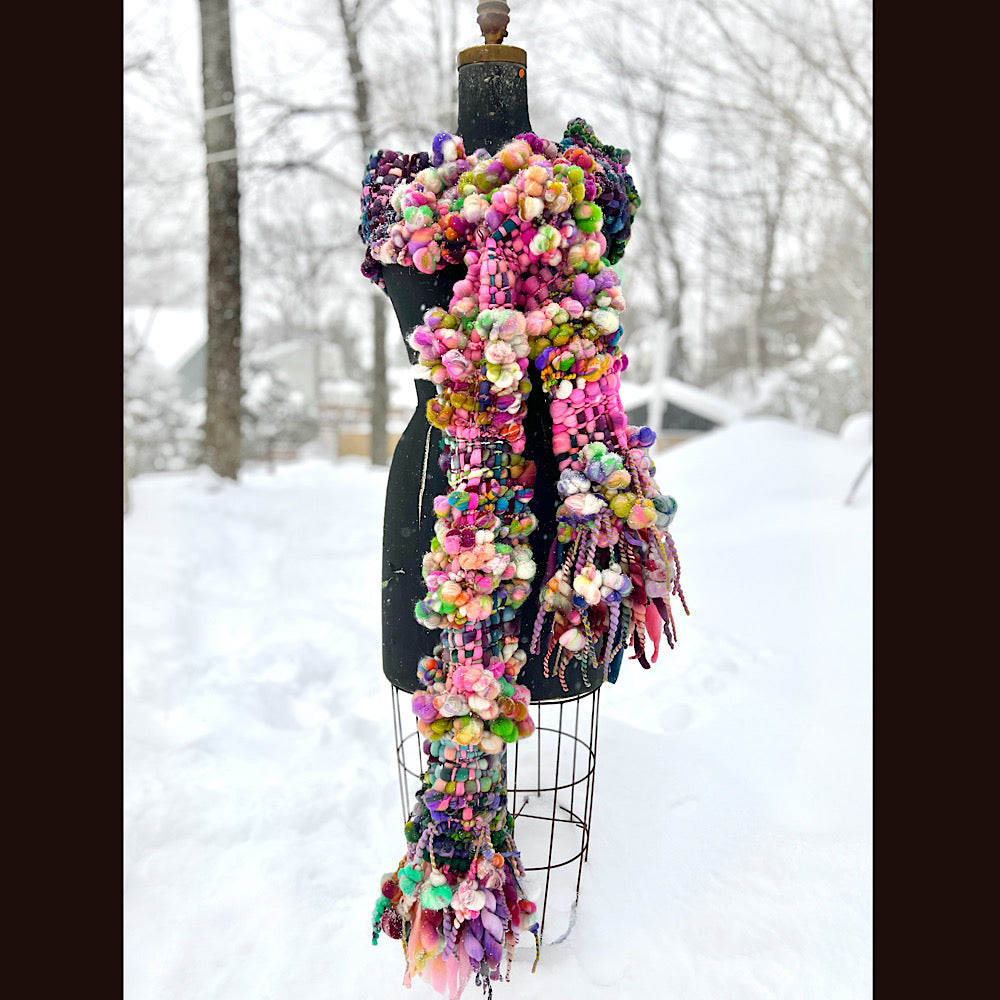 Frosted primroses woven art yarn Scarf 102” X 7”