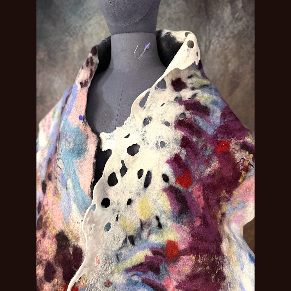 OOAK Handmade wool Felted Scarf 92” X 17”Original art work