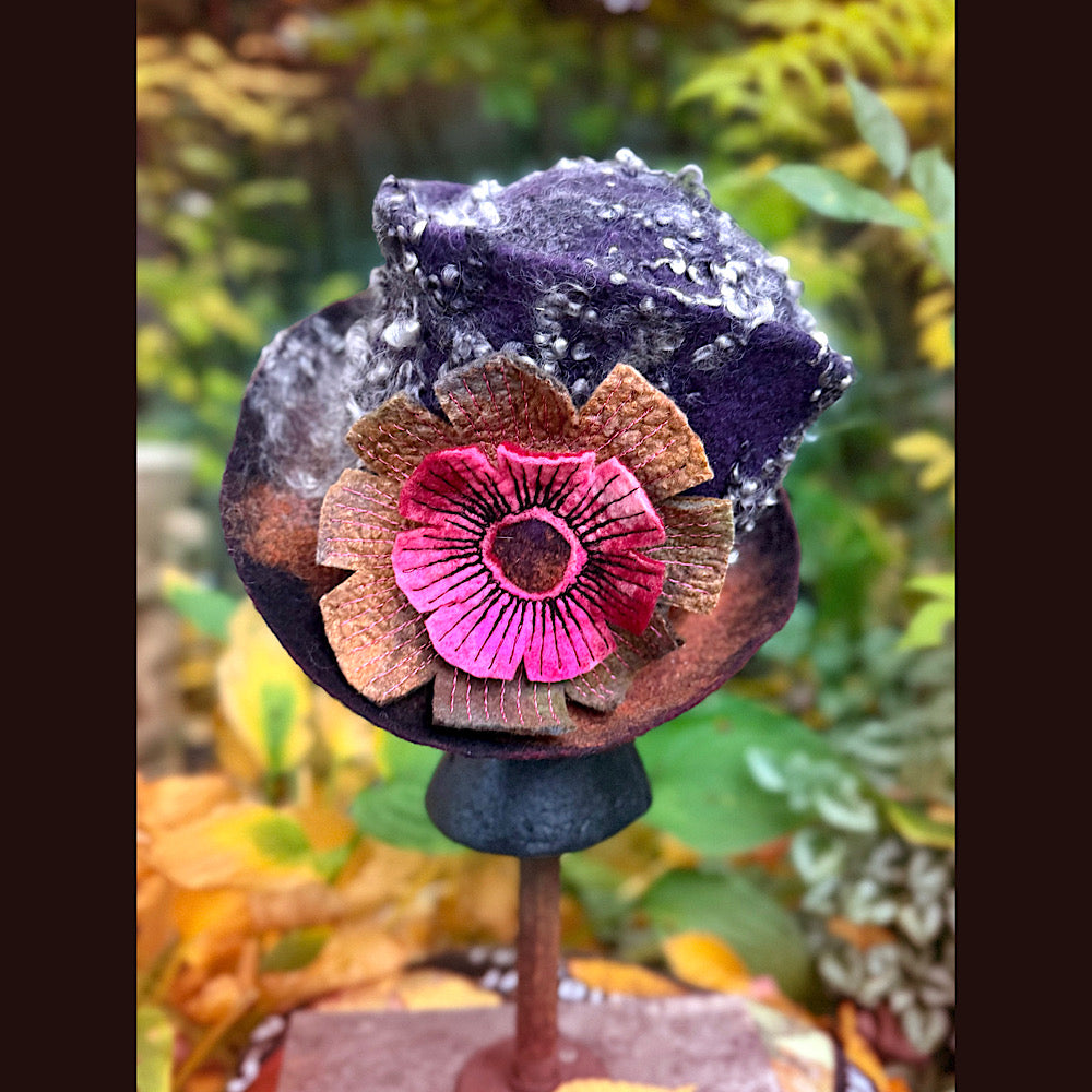 OOAK Handmade wool Felted hat 23.5” medium