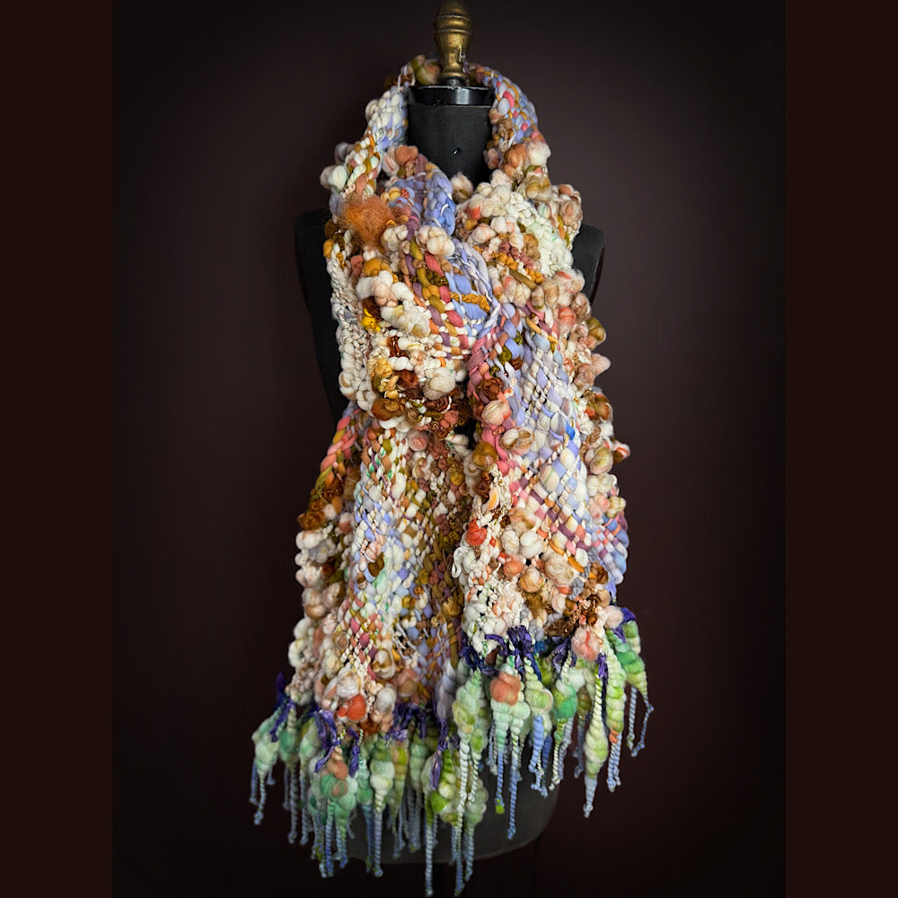 Handmade wool Woven Scarf 84” X 12”