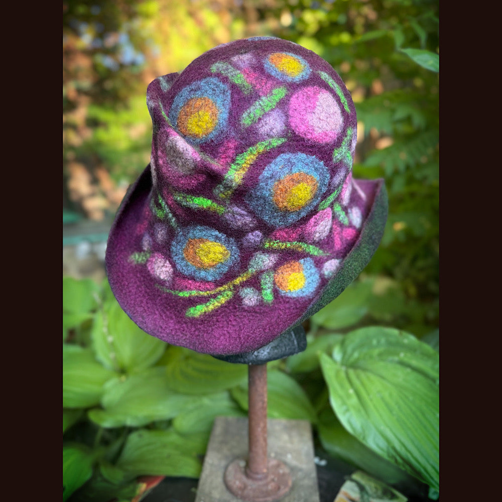 OOAK Handmade wool Felted hat 23.5” medium