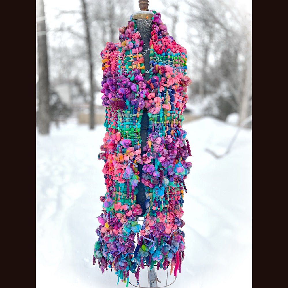 Winter rose Woven art yarn Scarf 102” X 8”