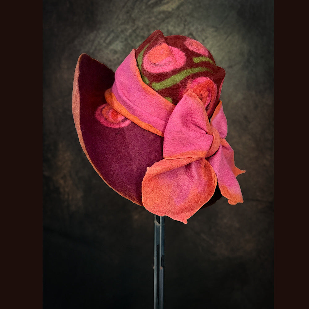 OOAK Handmade wool Felted hat 23.5” medium