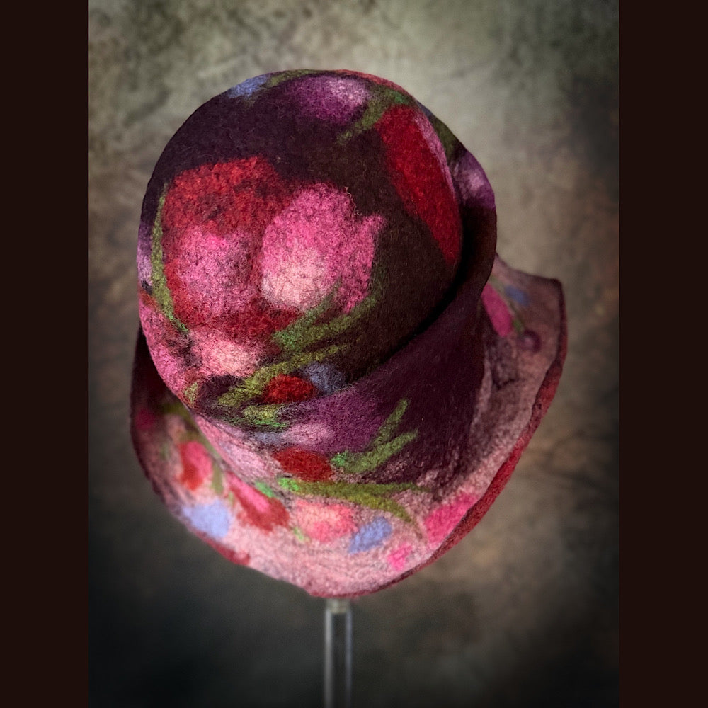 OOAK Handmade wool Felted hat 23.5” medium