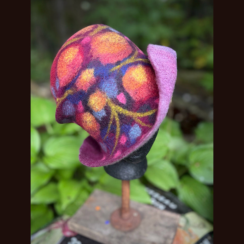 OOAK Handmade wool Felted hat 23.5” medium
