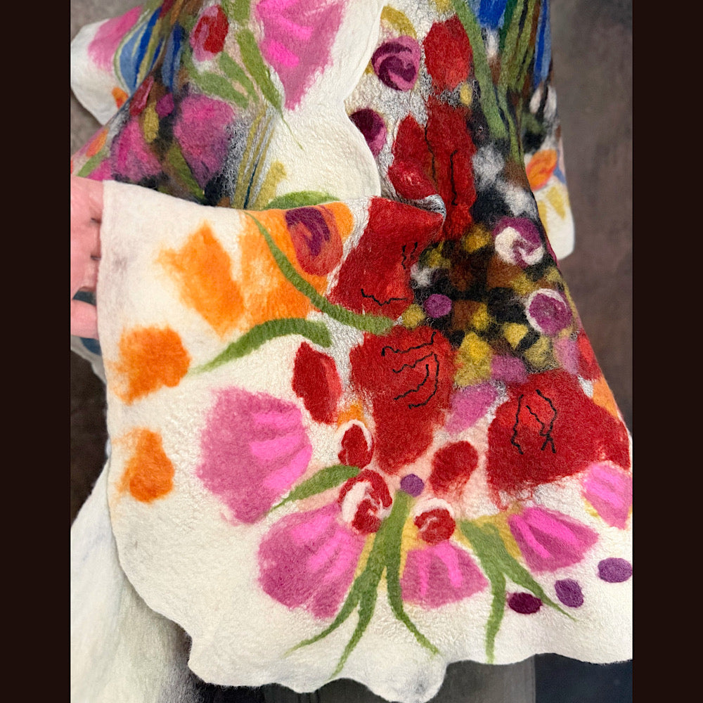 OOAK Handmade wool Felted Scarf 84” X 20” Original art work