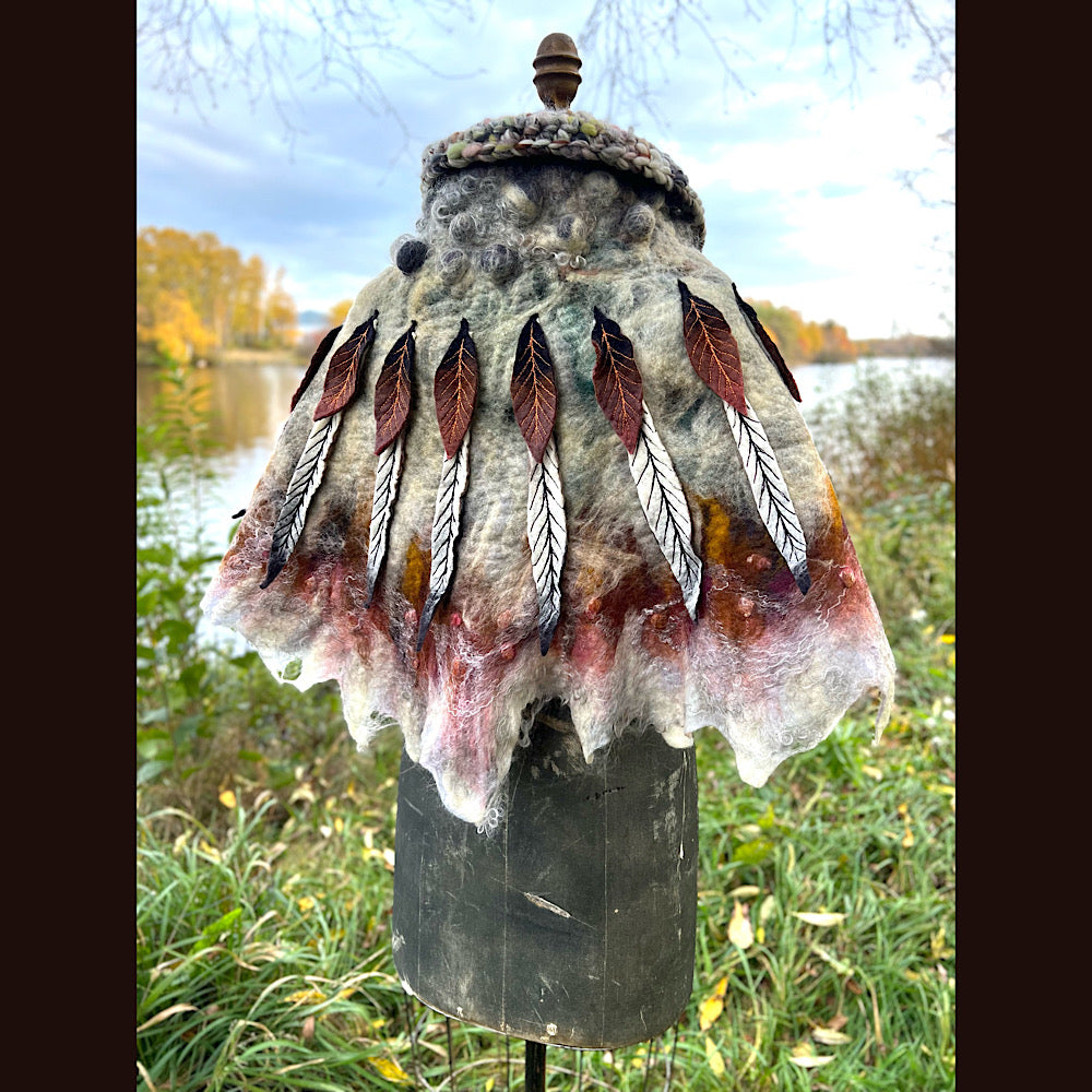 The Owl  felted shawl 80” X 25”