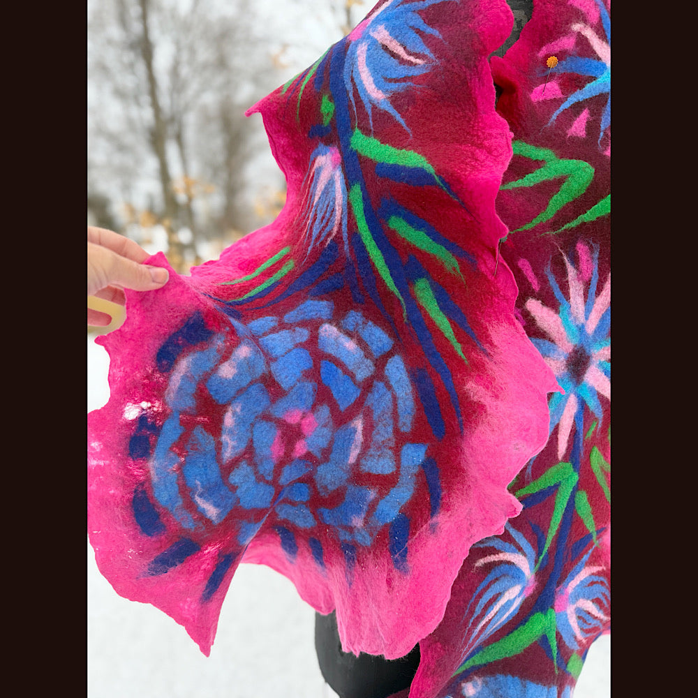 Handmade wool Felted Scarf 80” X 20