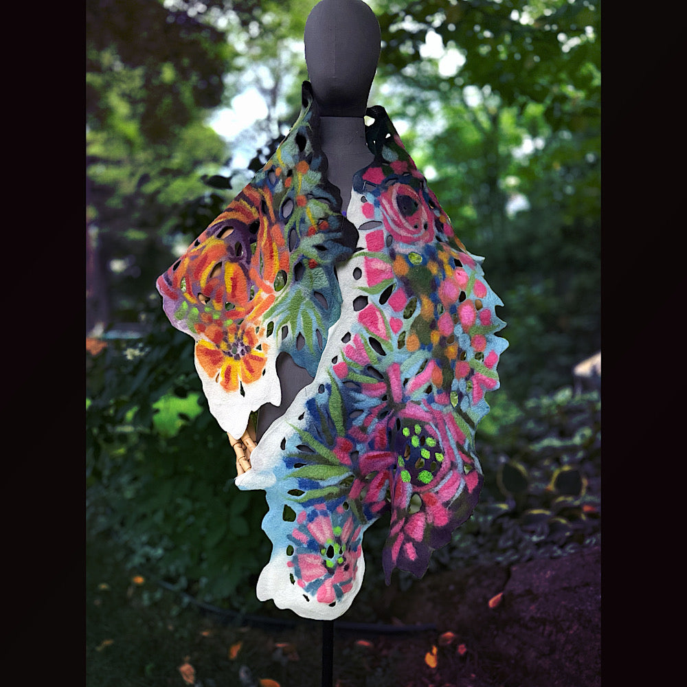 OOAK Handmade wool Felted Scarf 78” X 17” Original art work