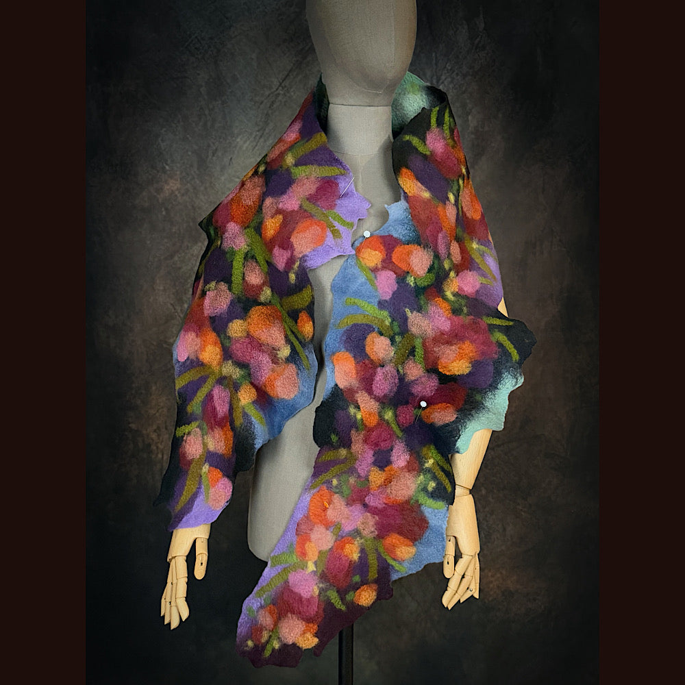 OOAK Handmade wool Felted Scarf 76” X 15” Original art work