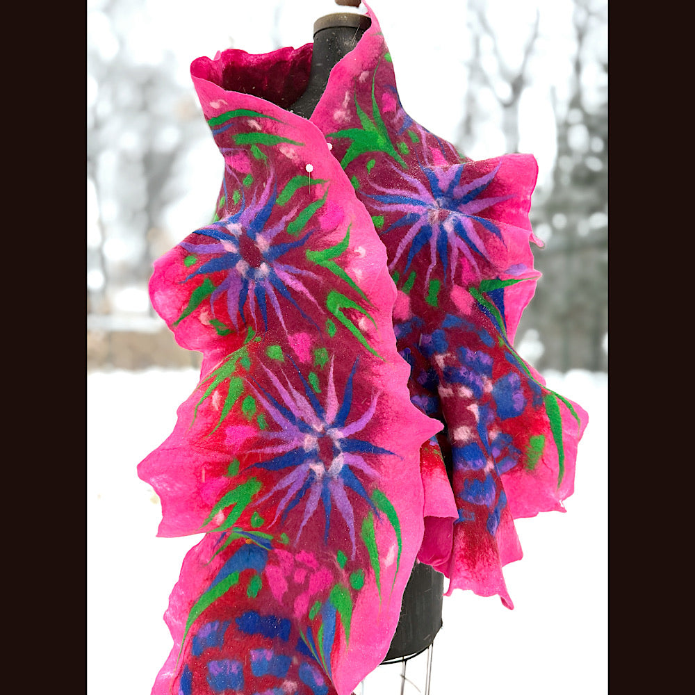 Handmade wool Felted Scarf 88” X 17”