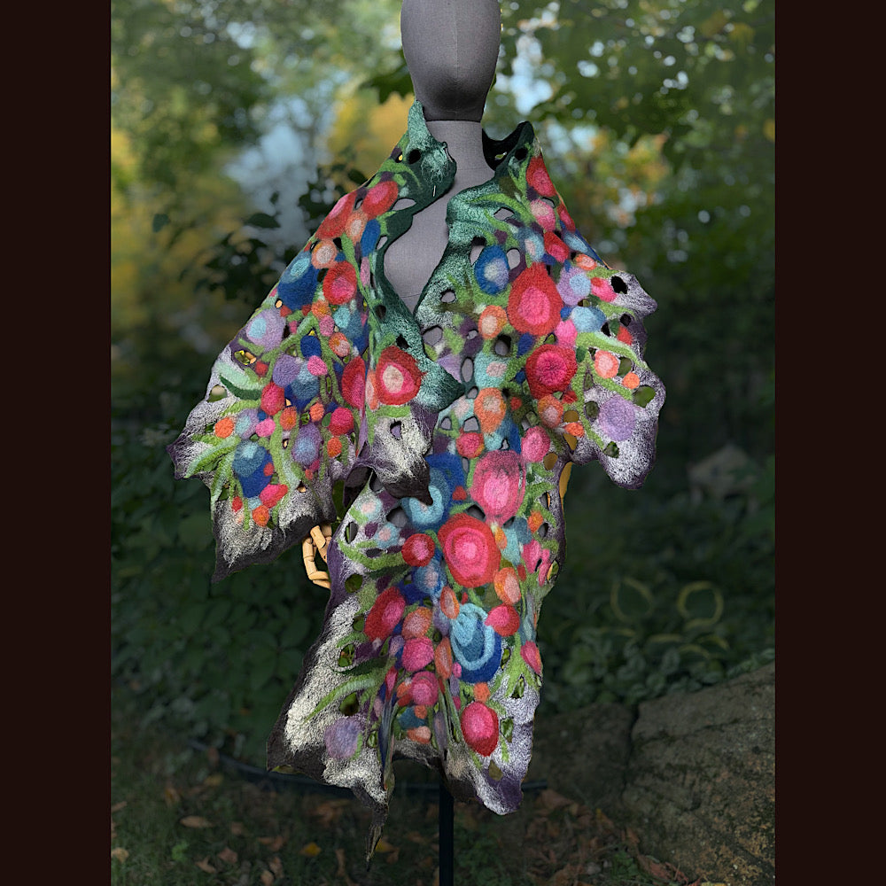 OOAK Handmade wool Felted Scarf 84” X 21” Original art work