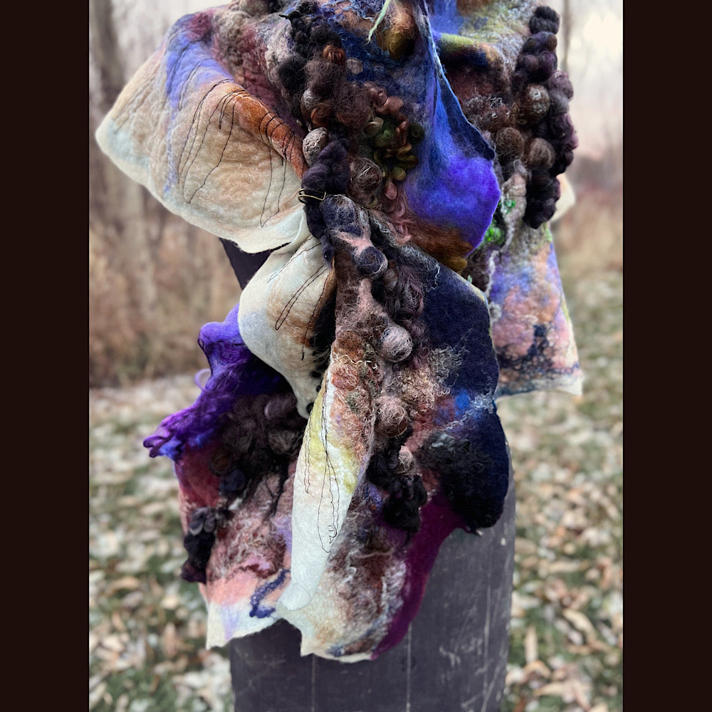 Last rays before dawn felted scarf 69” X 20”