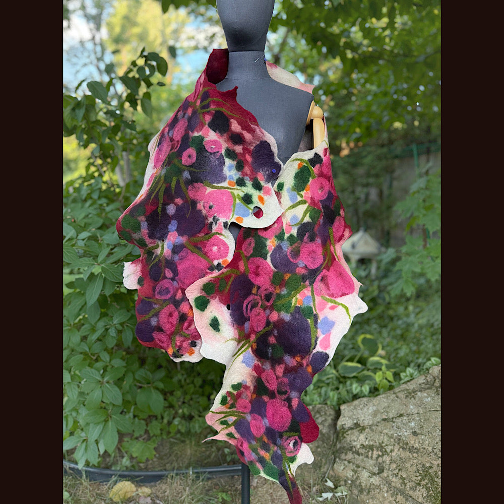OOAK Handmade wool Felted Scarf 84” X 19” Original art work