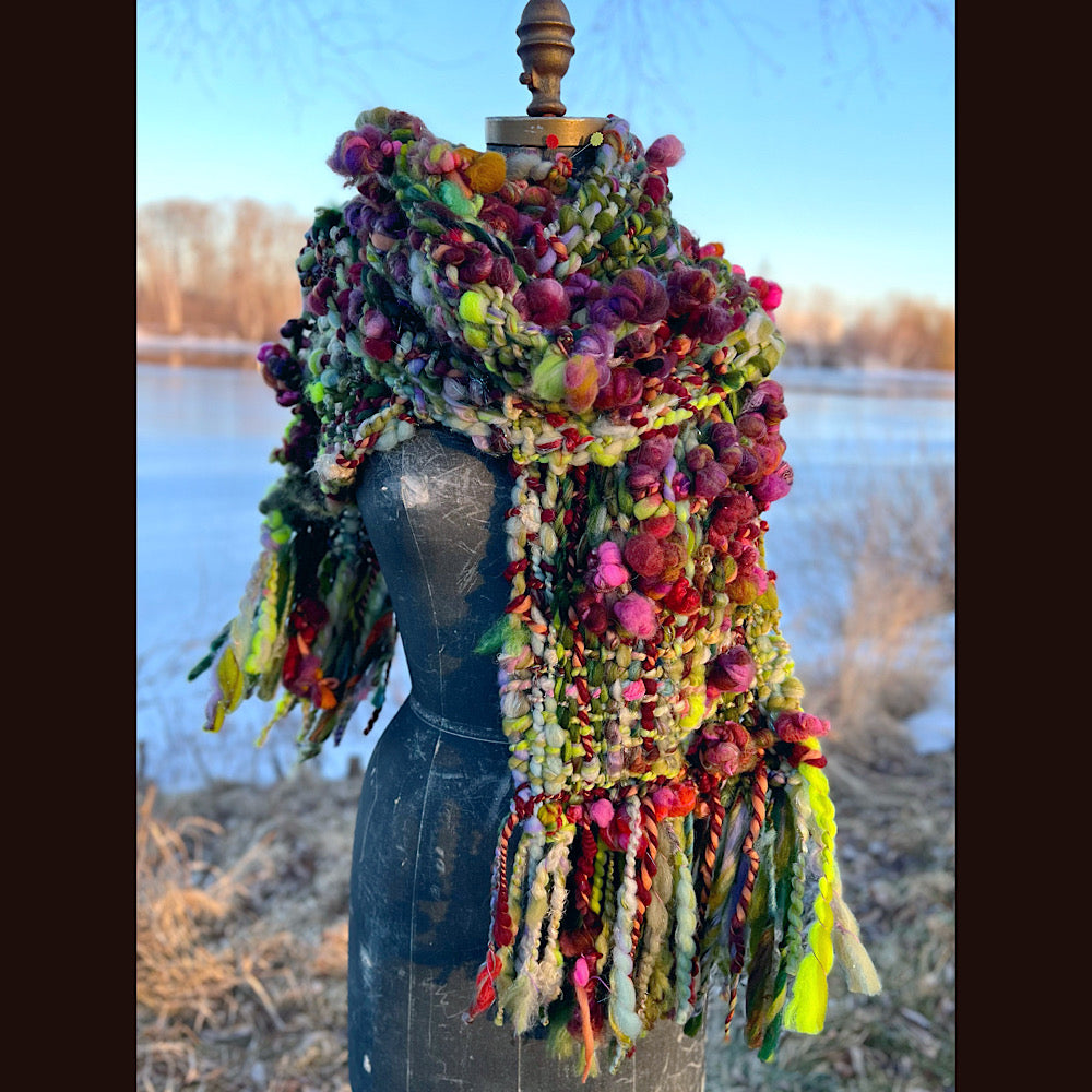 Woven scarf made of hand spun yarn 94” X 11”