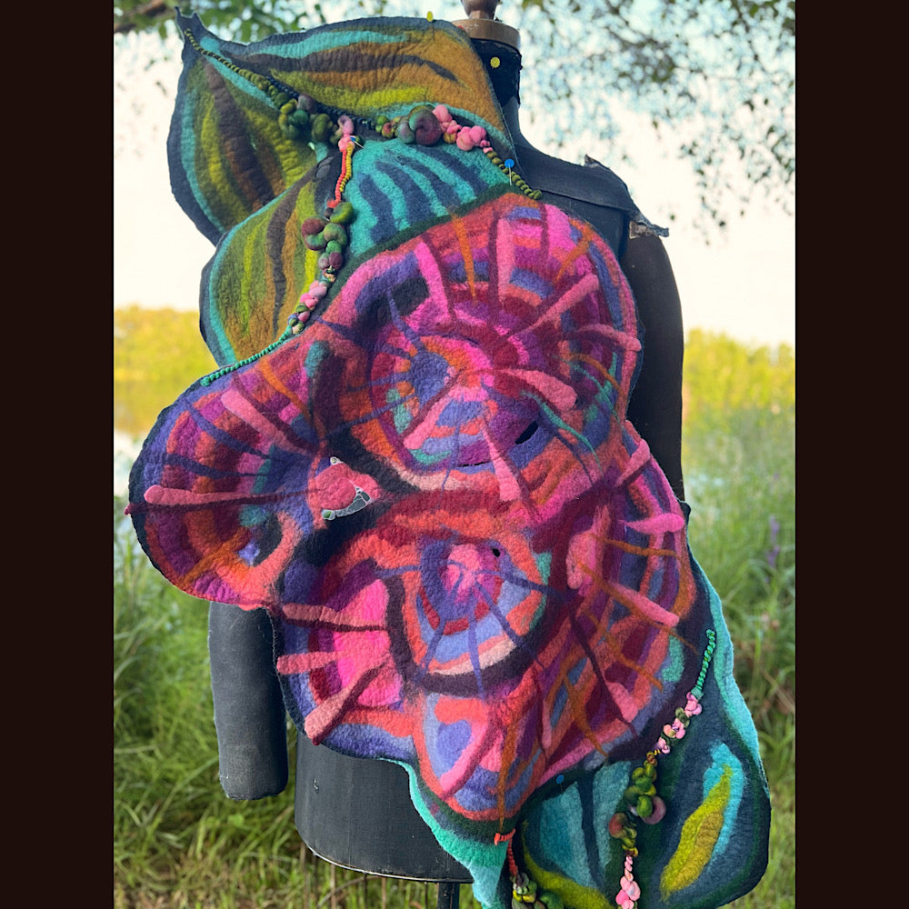 Roses Large Felted Shawl 60” X 21”