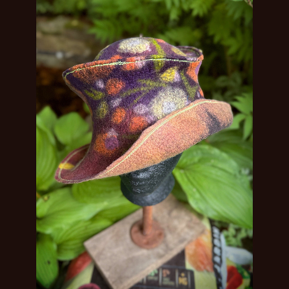 OOAK Handmade wool Felted hat 23.5” medium