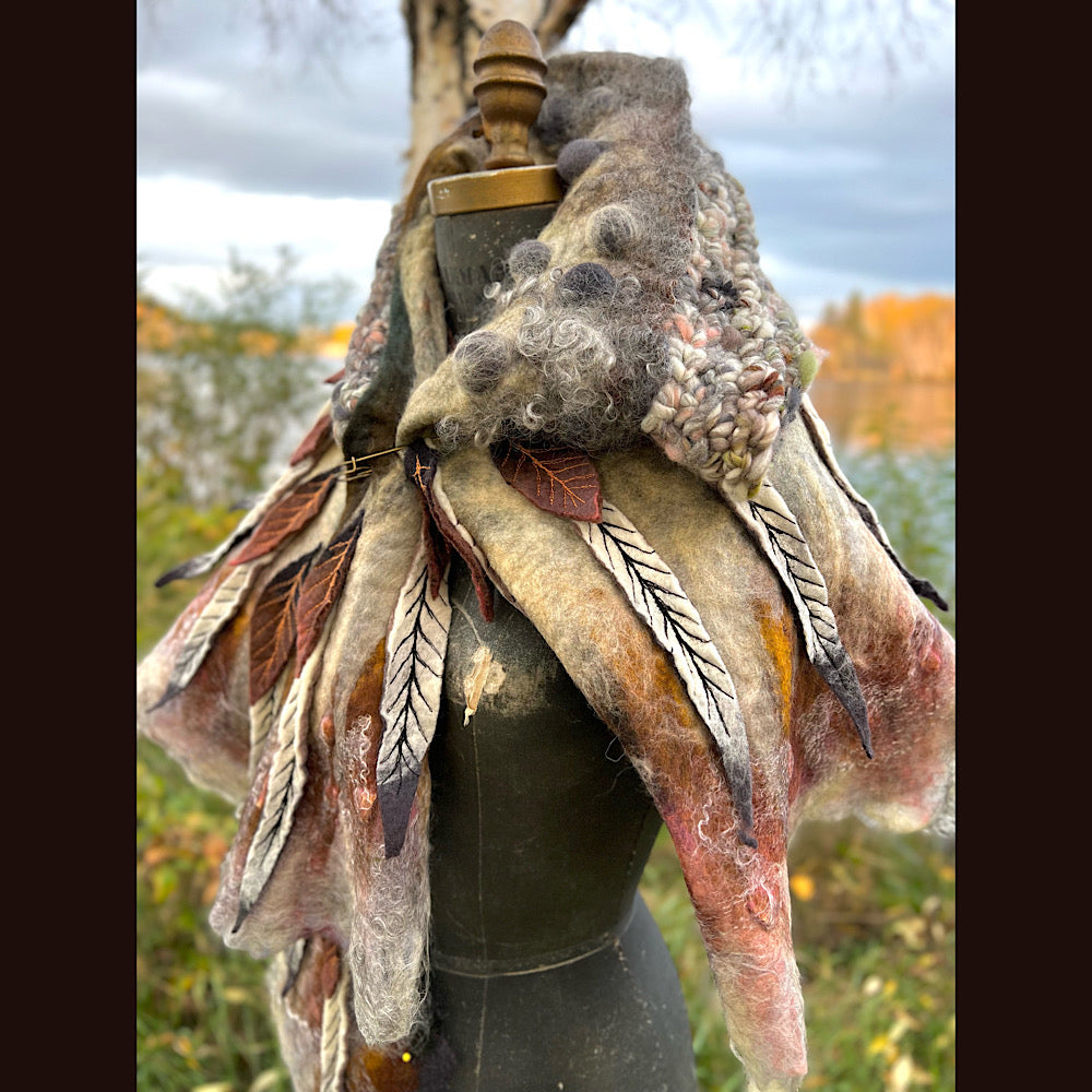 The Owl  felted shawl 80” X 25”