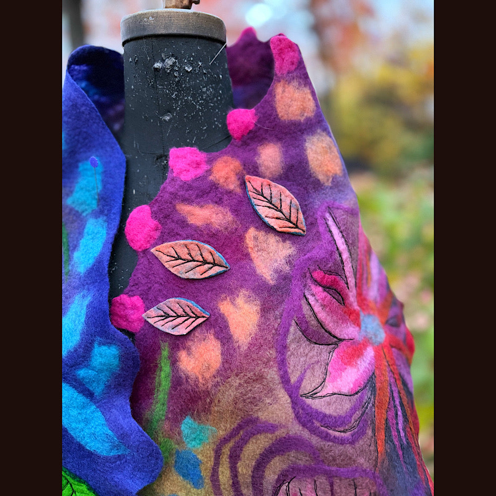 Handmade Felted Wool Scarf 74” X 33”