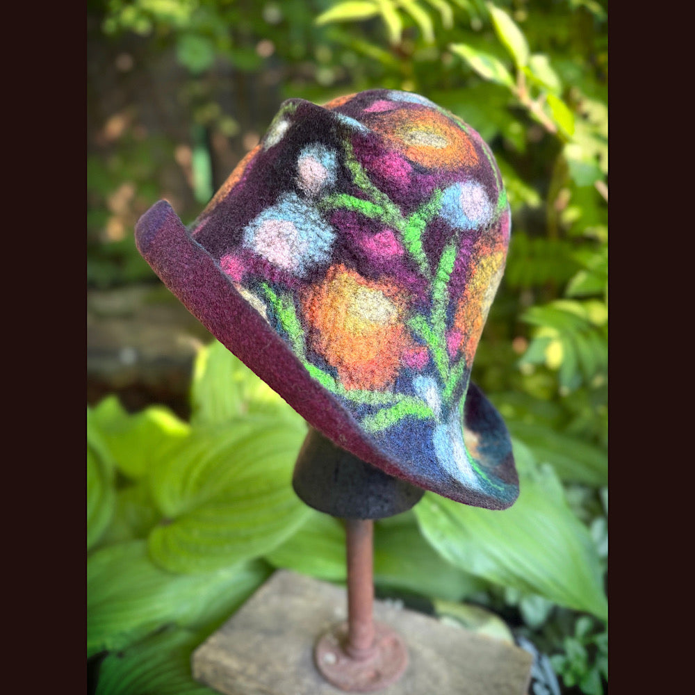 OOAK Handmade wool Felted hat 23.5” medium