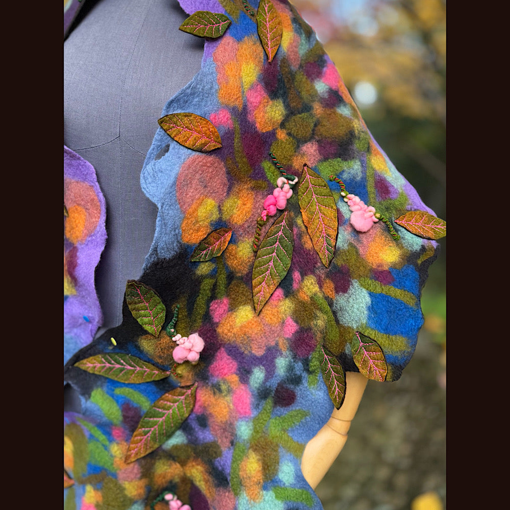 OOAK Handmade wool Felted Scarf 82” X 23” Original art work