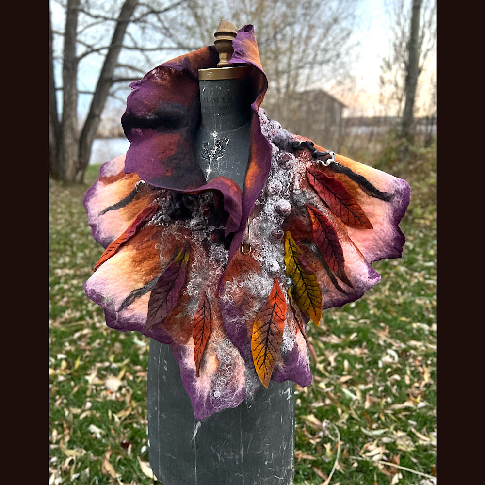 Autumn butterfly felted scarf 50” X 18”